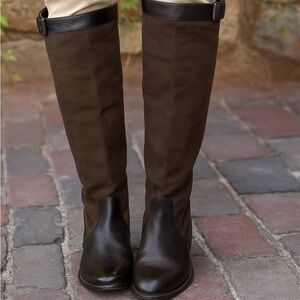 FRYE Brown Paige Leather and Canvas Riding Boots, 7B